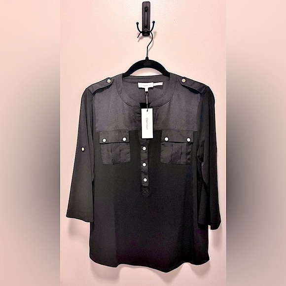Calvin Klein Black Button Down Shirt (Medium) RN 54163 **BRAND NEW W/ TAGS!!🔖🎁** - Picture 1 of 11